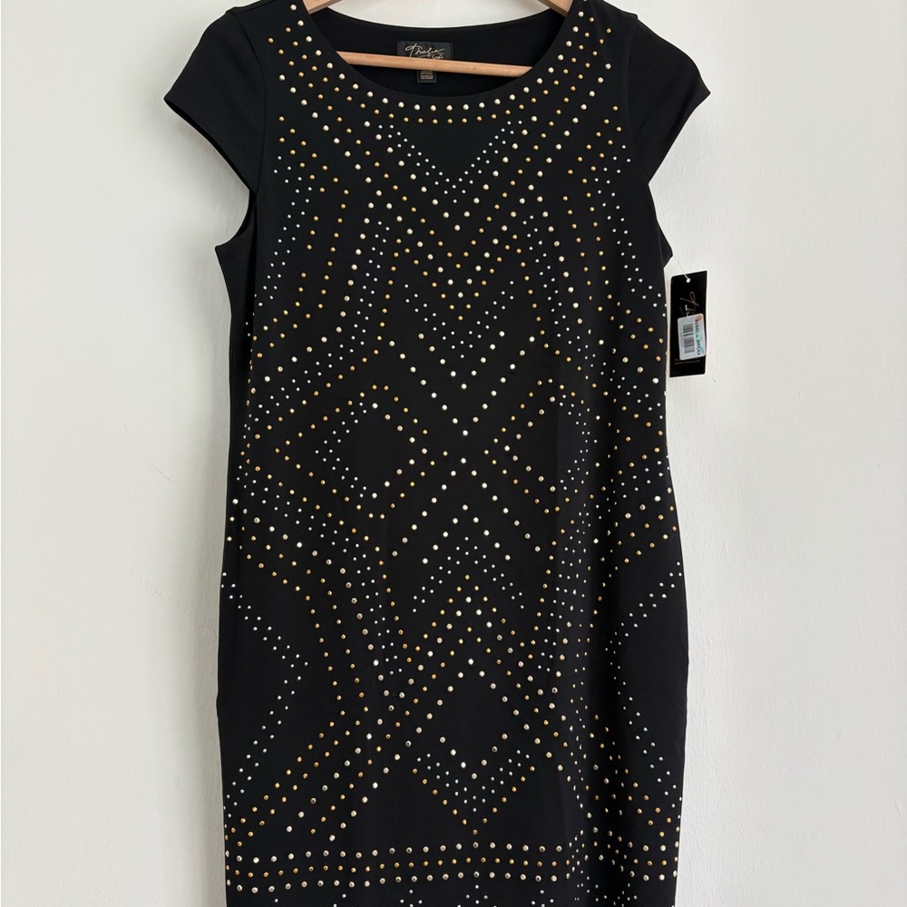 Thalia Sodi Black Dress with Gold and Silver Studded Design